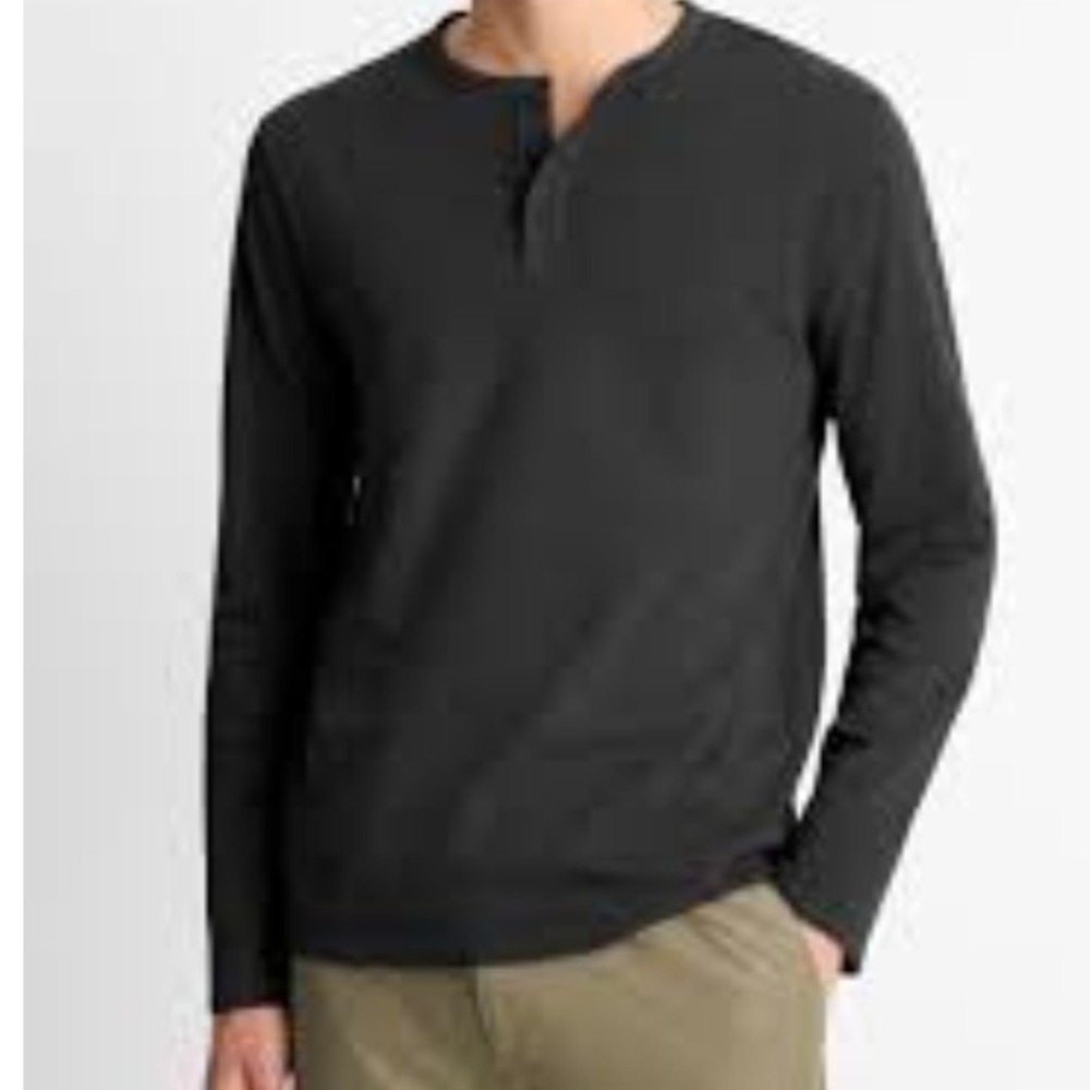 Vince Mens XXL Charcoal‎ Black Long Sleeve Slub Henley Raglan Shirt Relaxed Fit